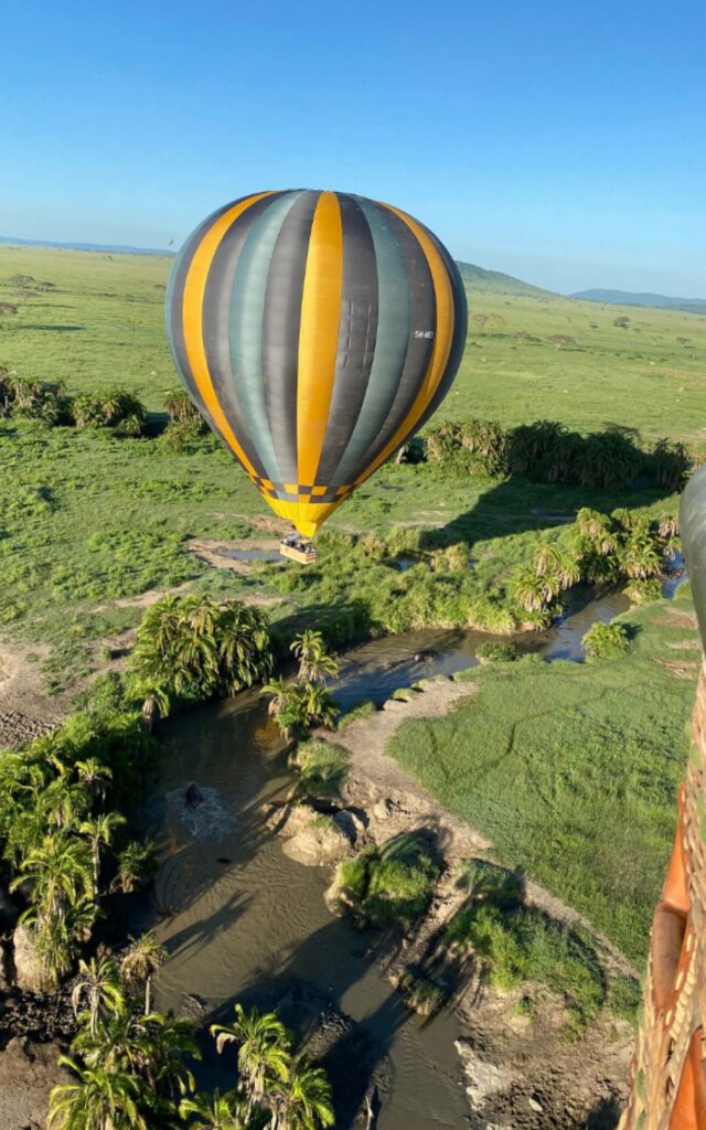 Heißluftballon über dem Nilpferdbecken