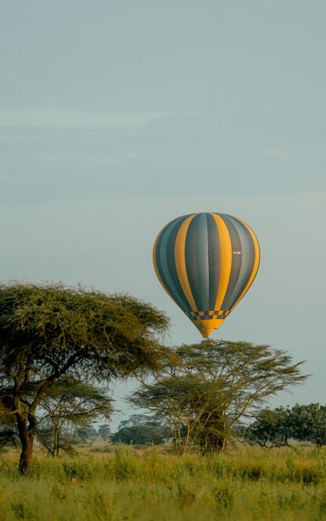 Hot air balloon over the Serengeti plains