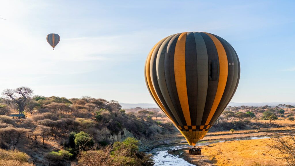 Hot air balloon flight over Tarangire River