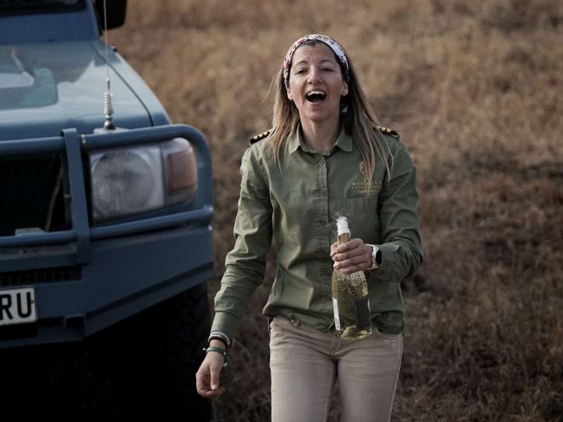 The First female pilot Rosa Parera in Serengeti During Champagne Celebration